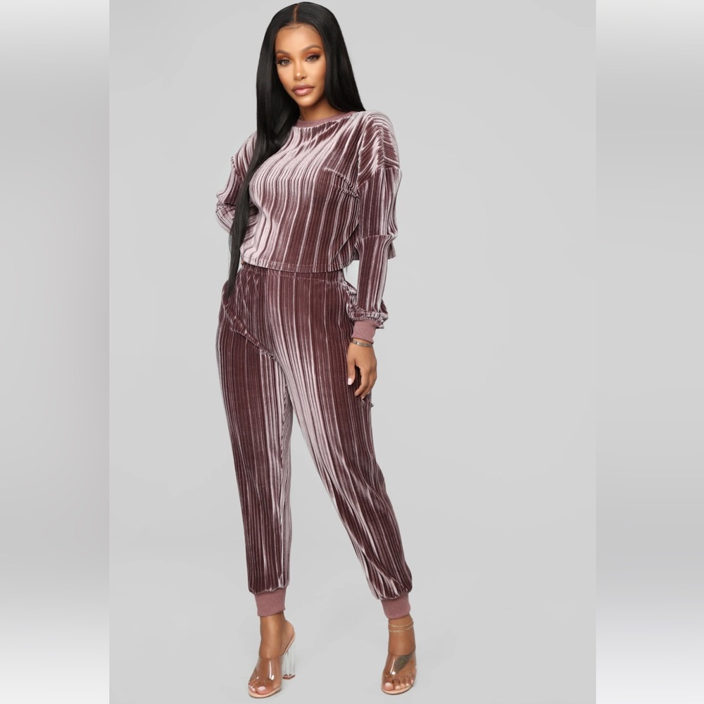 Velvet Crop Top Pant Set